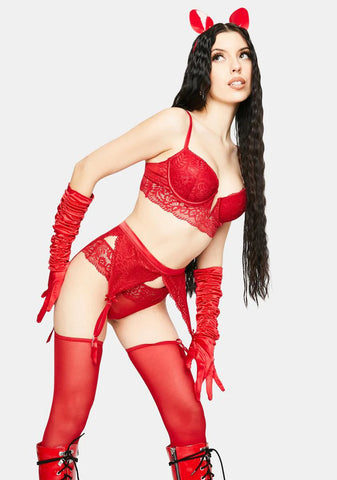 Eating Out Tonight Lace Garter Lingerie Set