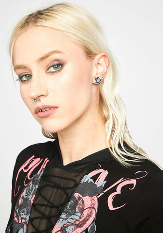 Star Studded Checkered Faux Plug Earrings