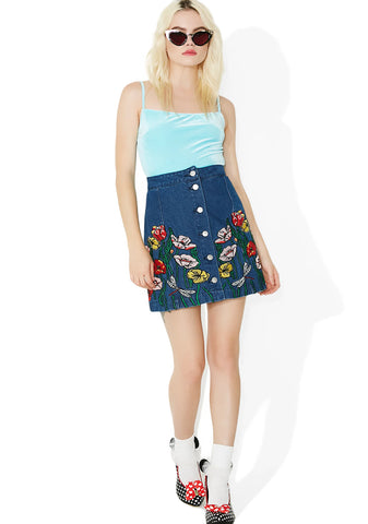 Among The Flowers Embroidered Skirt