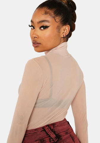 Nude Mesh Long Sleeve Turtleneck