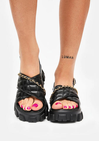 Noir Lie For U Quilted Platform Sandals