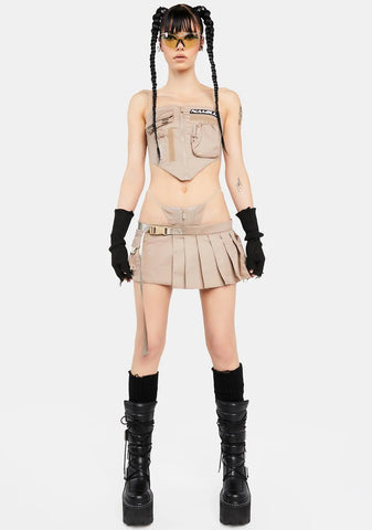Desert Pleated Mini Skirt With Detachable Thong