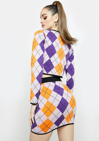 Purple Multi Argyle Mini Skirt