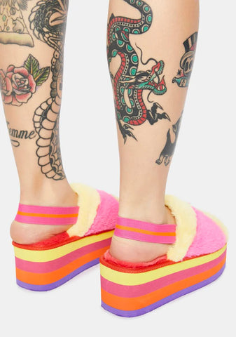 Sorbet Cotton Candy Dreams Fuzzy Platform Sandals