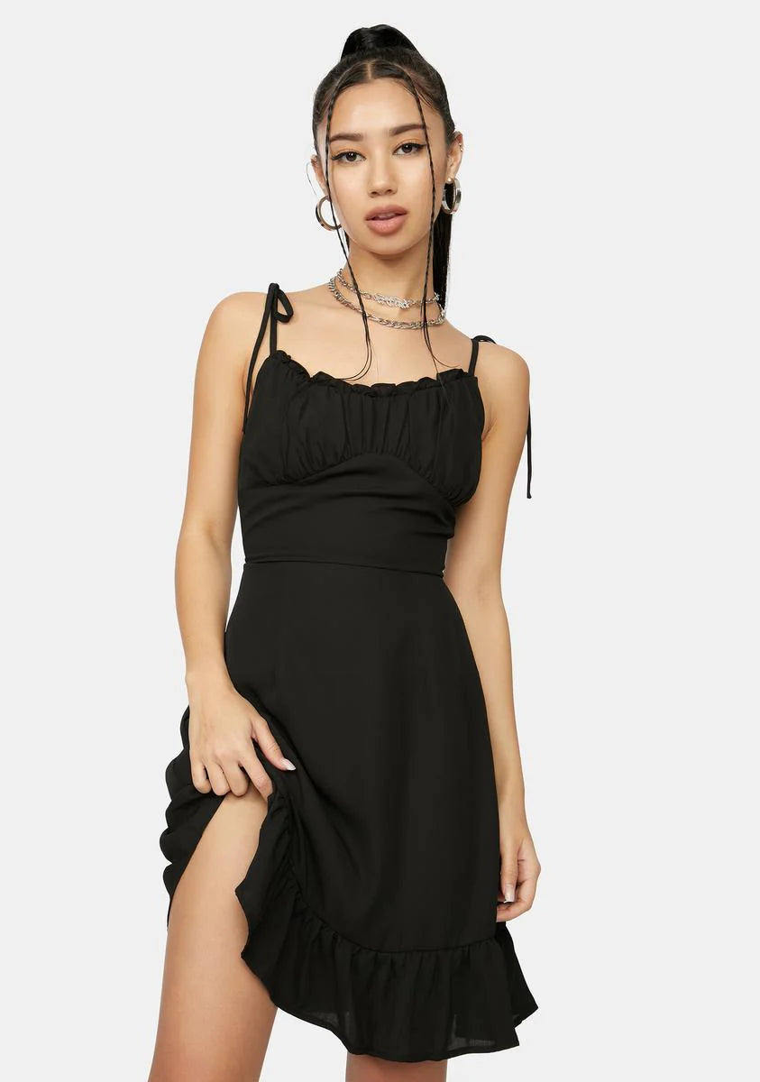 Ink No Promises Ruffle Tie Strap Mini Dress