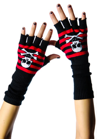 Striped Skelly Fingerless Gloves