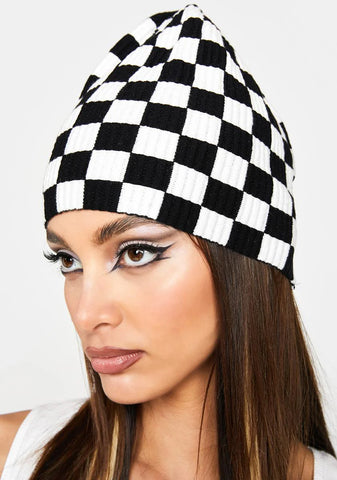 Overthinking It Checkered Beanie