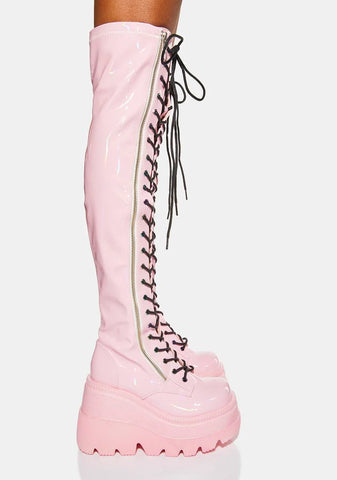 Pink Holographic Shaker-374 Thigh High Boots