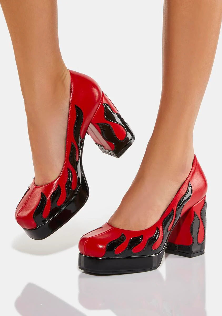 Red Changed Block Heels