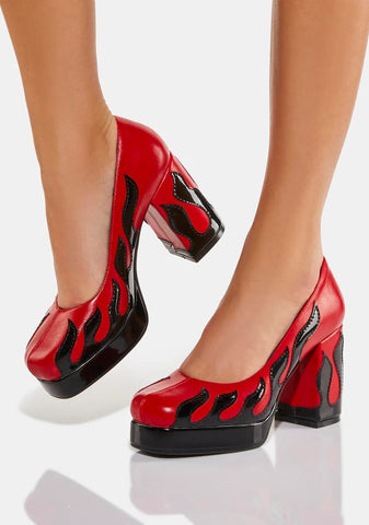 Red Changed Block Heels