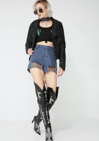 Indigo Line Of Attack Denim Shorts