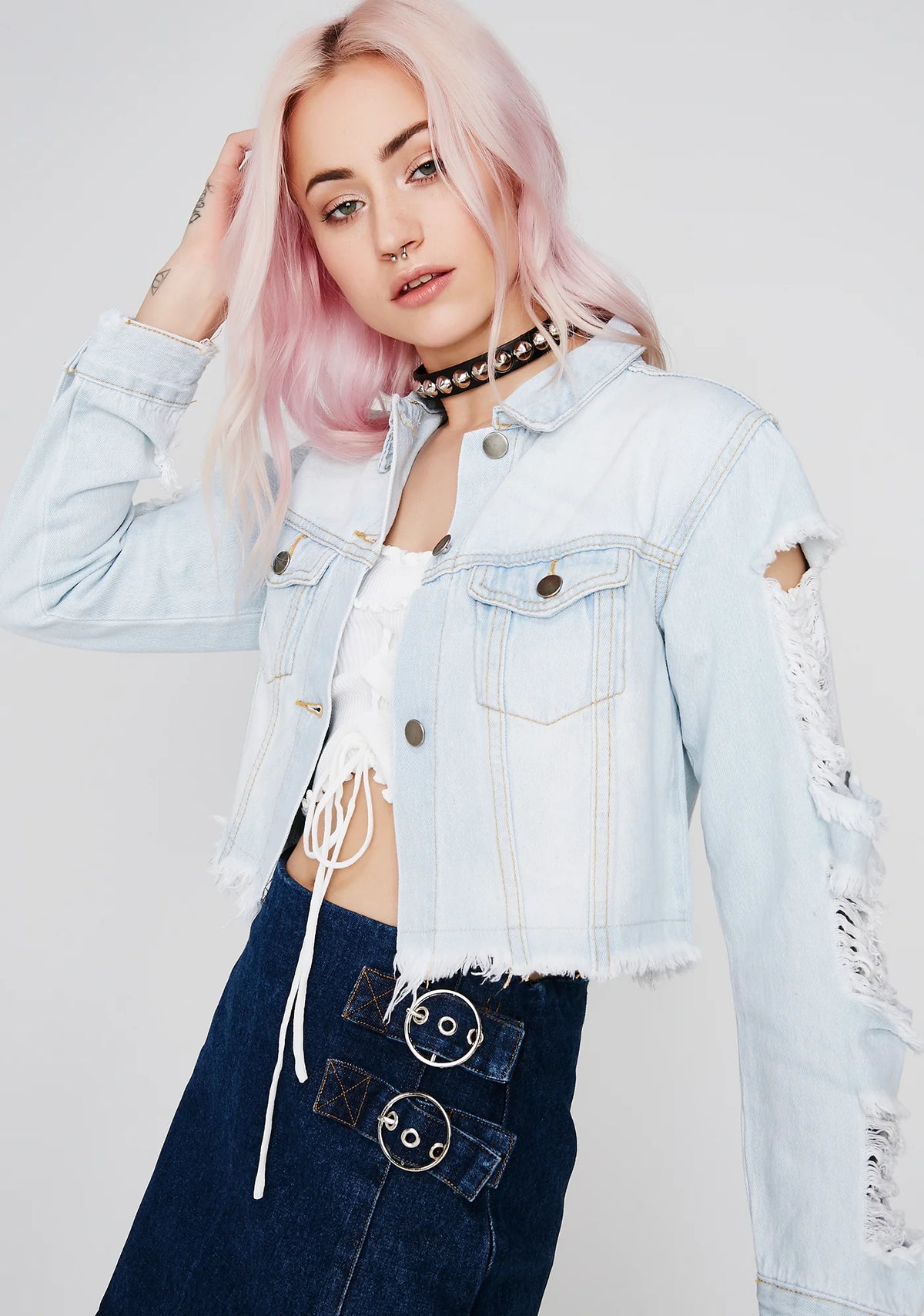 Sky In Distress Crop Denim Jacket