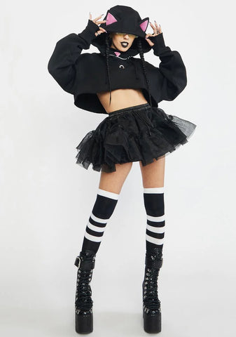 Playful Kitten Crop Hoodie