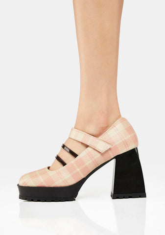 Pink Plaid Mary Jane Heels