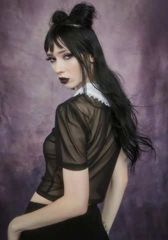 Terror After Teatime Collared Mesh Top