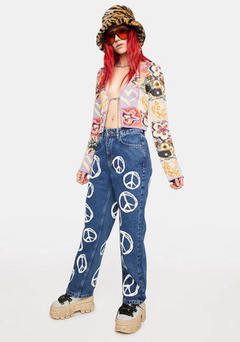 Peace Printed Hope Release Jeans