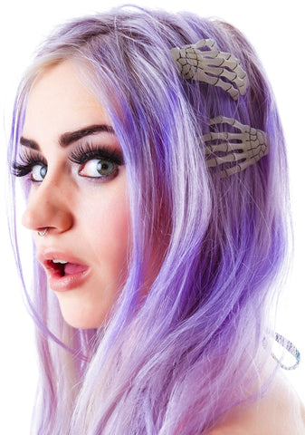 Skeleton Bone Hands Hair Slides - Pink