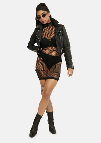 Ride Or Die Fishnet Mock Neck Mini Dress