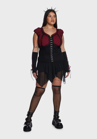 Plus Black And Red Bo Peep Cap Sleeve Corset