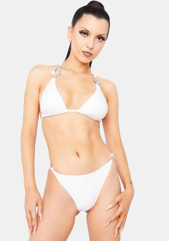 White Rhinestone Tanga Bikini Bottoms