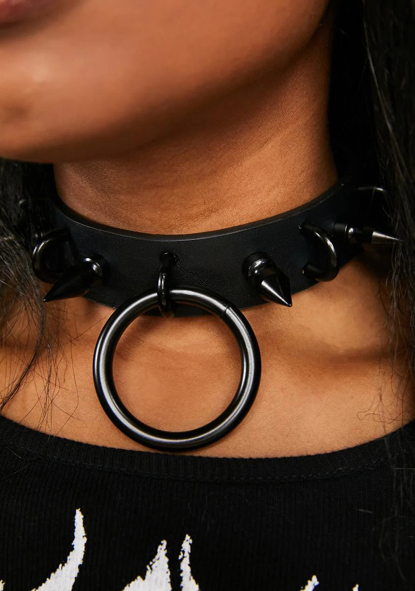 Black O-Ring Spiked Choker With Loops