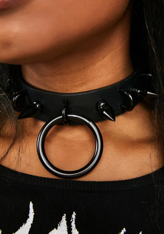 Black O-Ring Spiked Choker With Loops