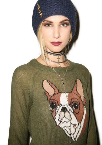 Bulldog Party Sweater - Dark Green