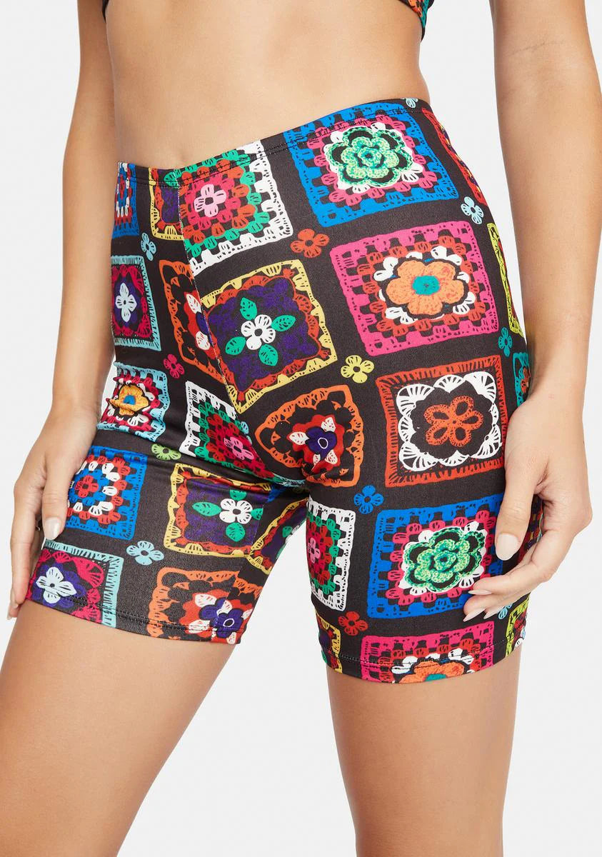 Retro Realness Crochet Print Bike Shorts