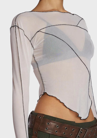 Filter Asymmetrical Mesh Long Sleeve Top