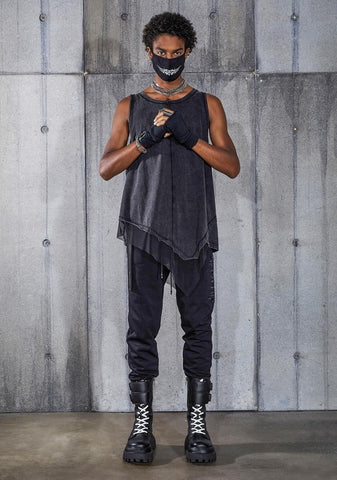 Snare Washed Black Asymmetric Longline Tank