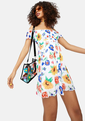 Here Comes The Sun Floral Shirred Mini Dress
