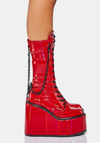Red Holographic Purgatory Platform Boots