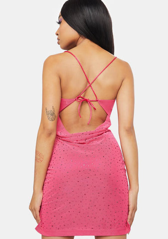 Diamante Embellished Cowl Mini Dress
