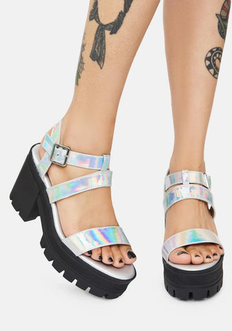 Holographic Shifted Vibes Single Strap Sandals