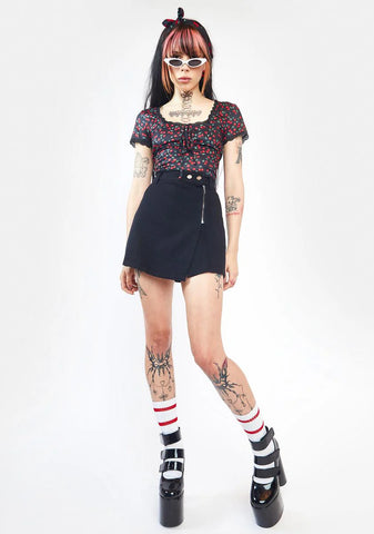 Secret Letter Denim Zip Up Mini Skirt