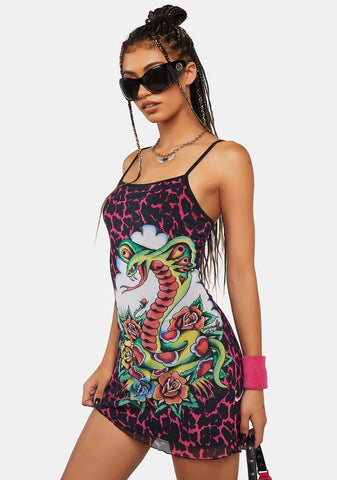 Rose Cobra Mesh Slip Dress