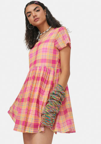 Chasing Sunshine Plaid Babydoll Dress