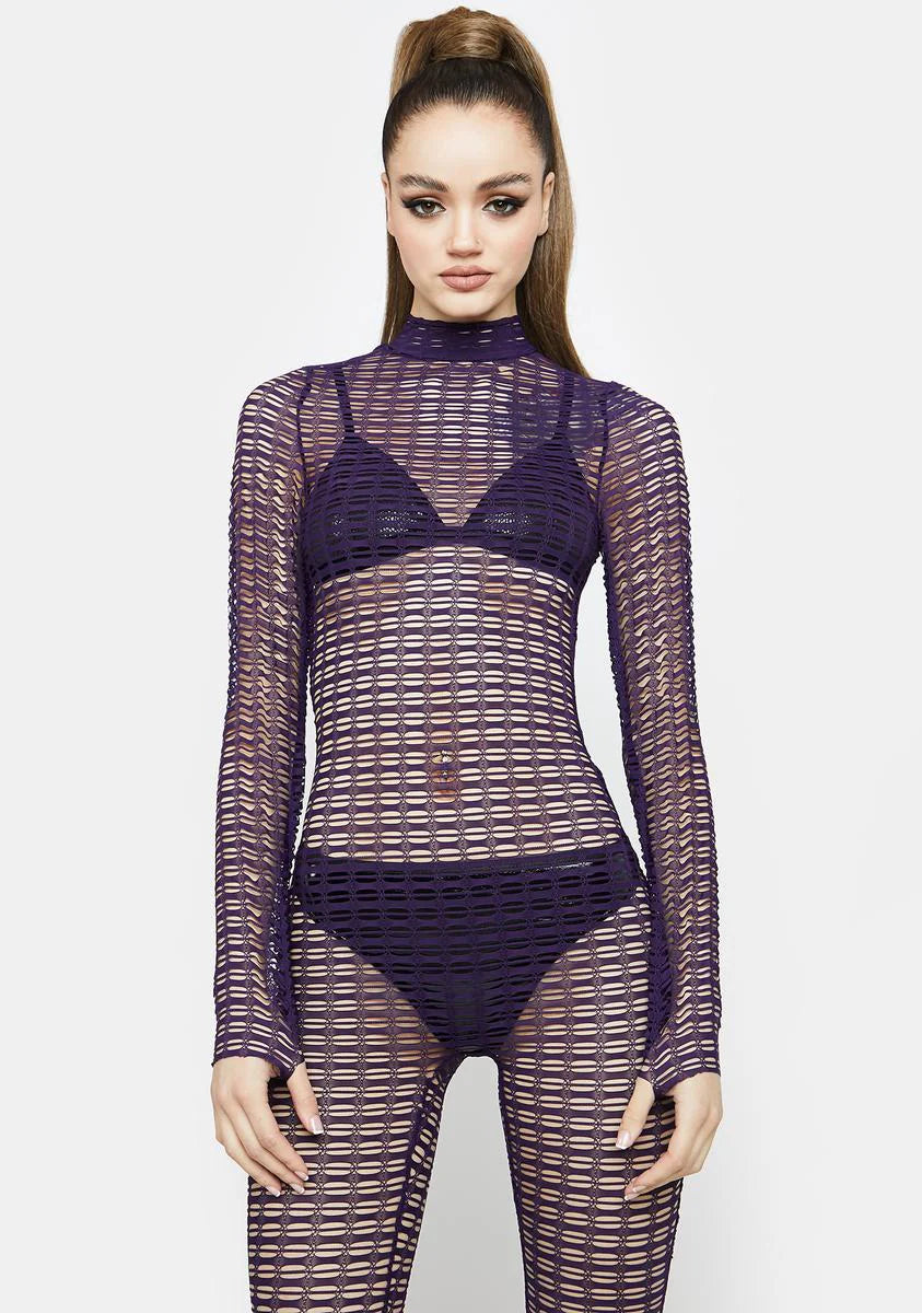 Violet Outta Your Mind Sheer Jumpsuit
