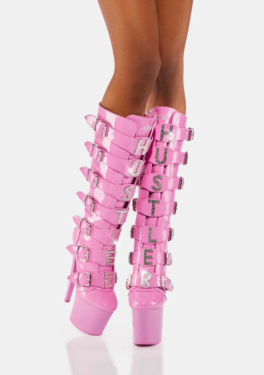Pink VIP Hustler Knee High Boots