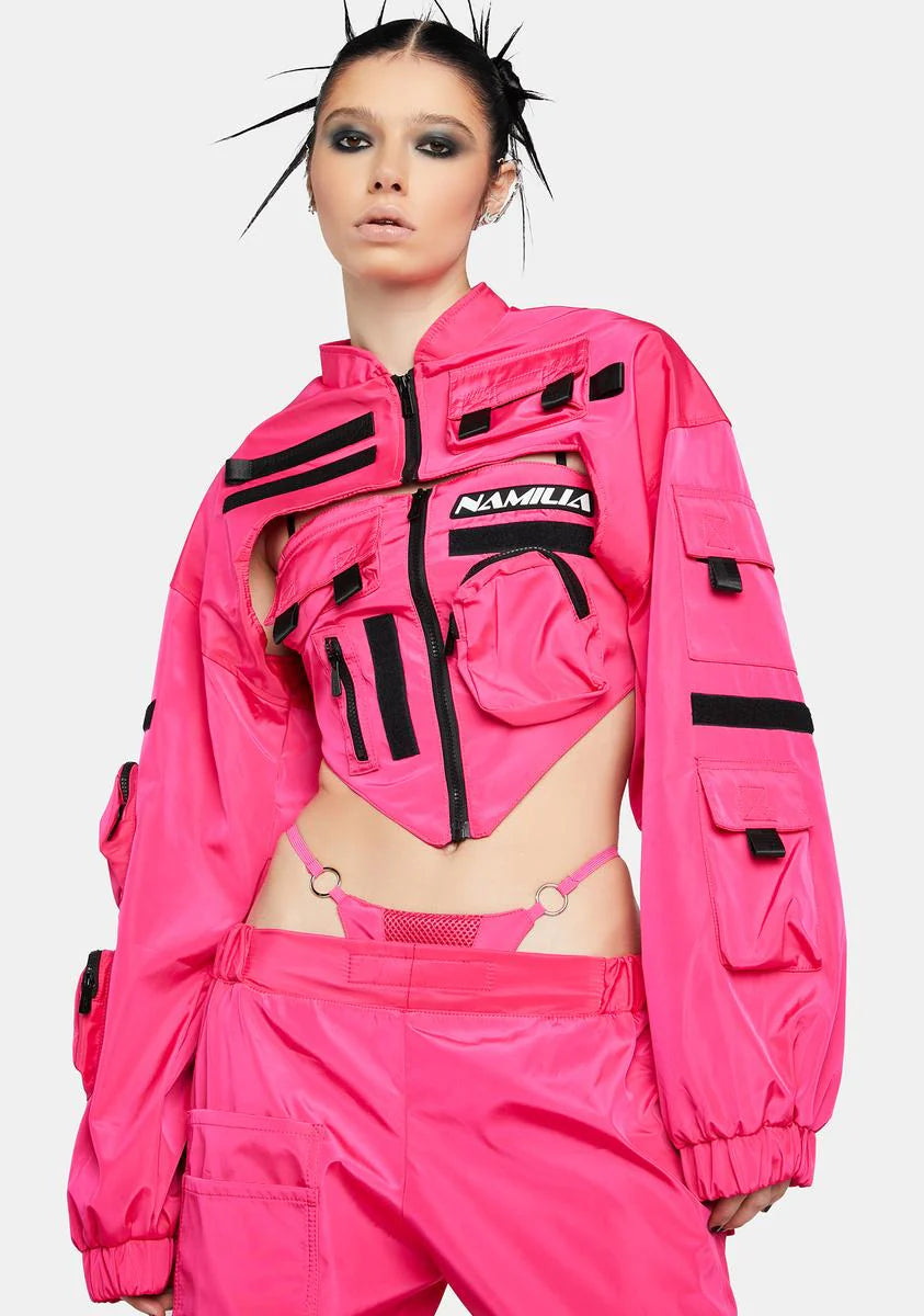 Neon Pink Bomber Choker Jacket
