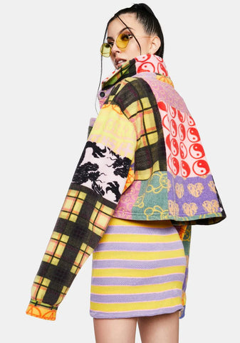 Patchwork Fleece Crop Jacket