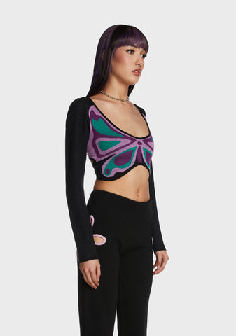 Butterfly Motif Knit Top