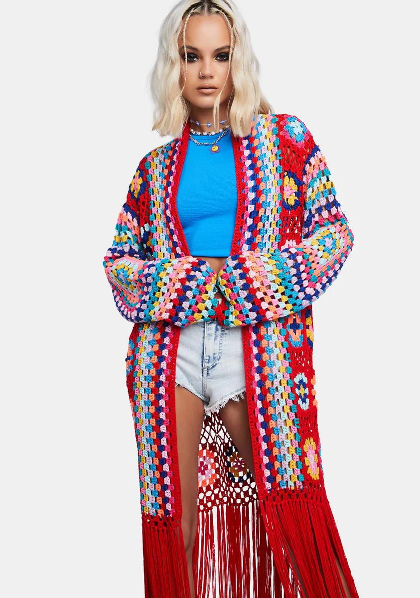 Crimson Be The Change Crochet Duster