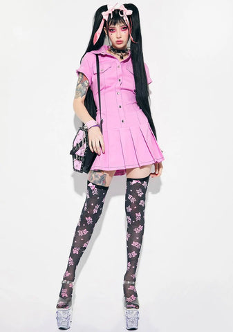 Bubblegum Breath Pleated Utility Dress