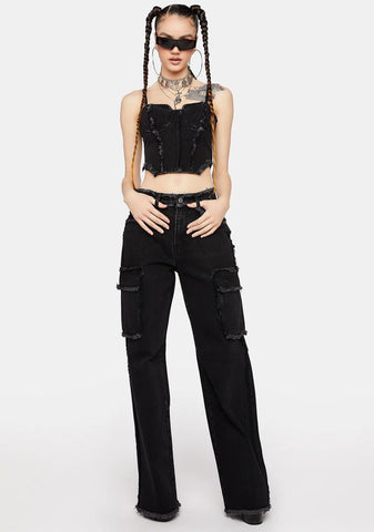 Angled Washed Denim Corset Top