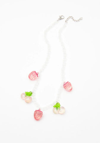Pastel Bitten Cherries Chain Necklace