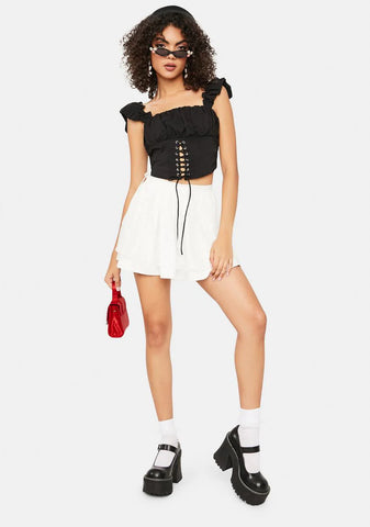Noir Glamour Lights Ruffle Lace Up Corset Top