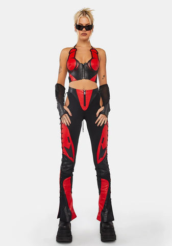 Red Nasty Moto Lace-Up Pants