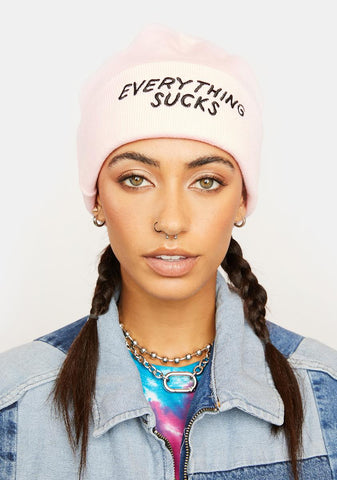 Pink Everything Sucks Beanie