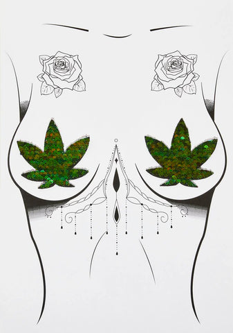 Green Sequin Weed Leaf Pasties & Thong Set